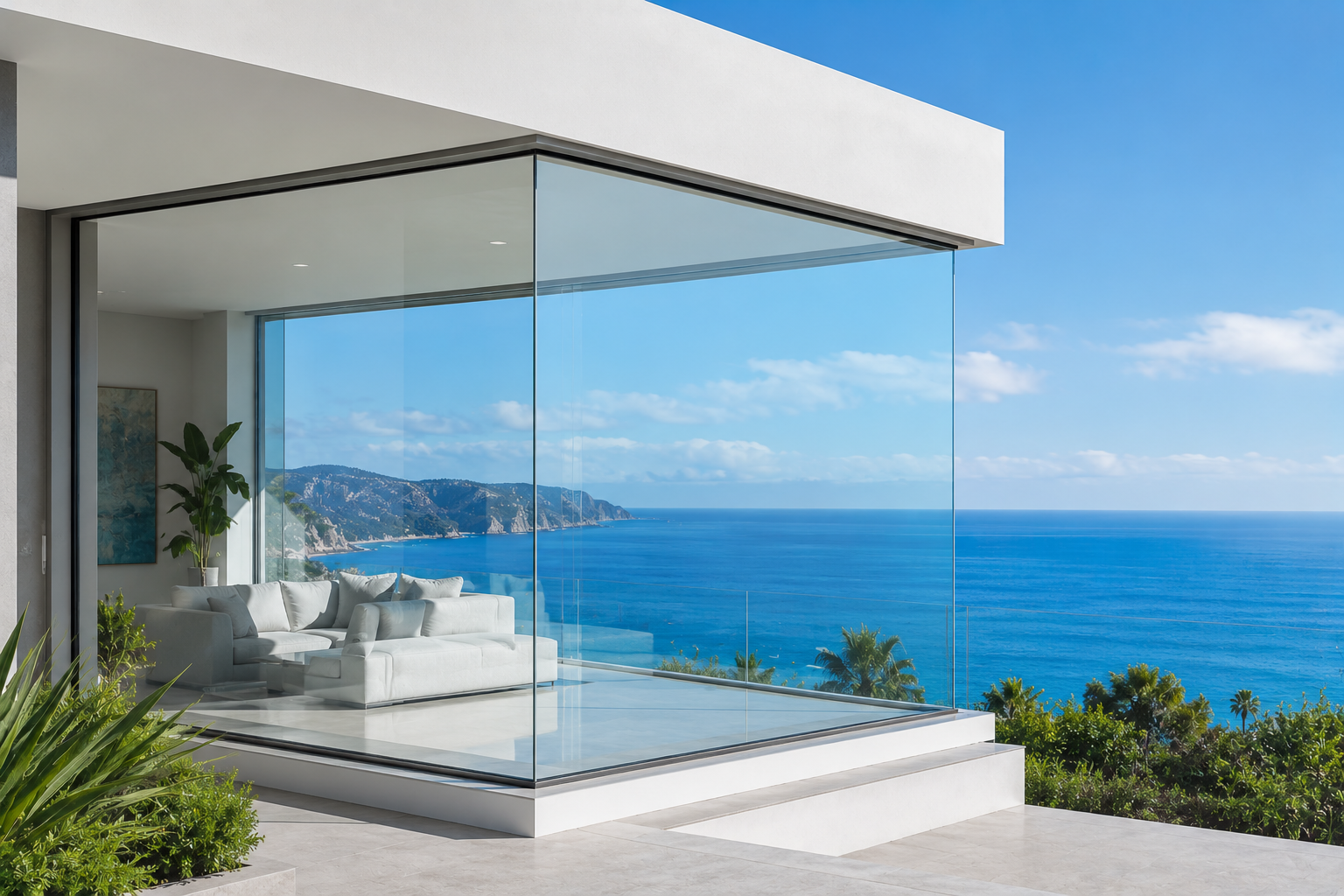 Frameless corner glass window