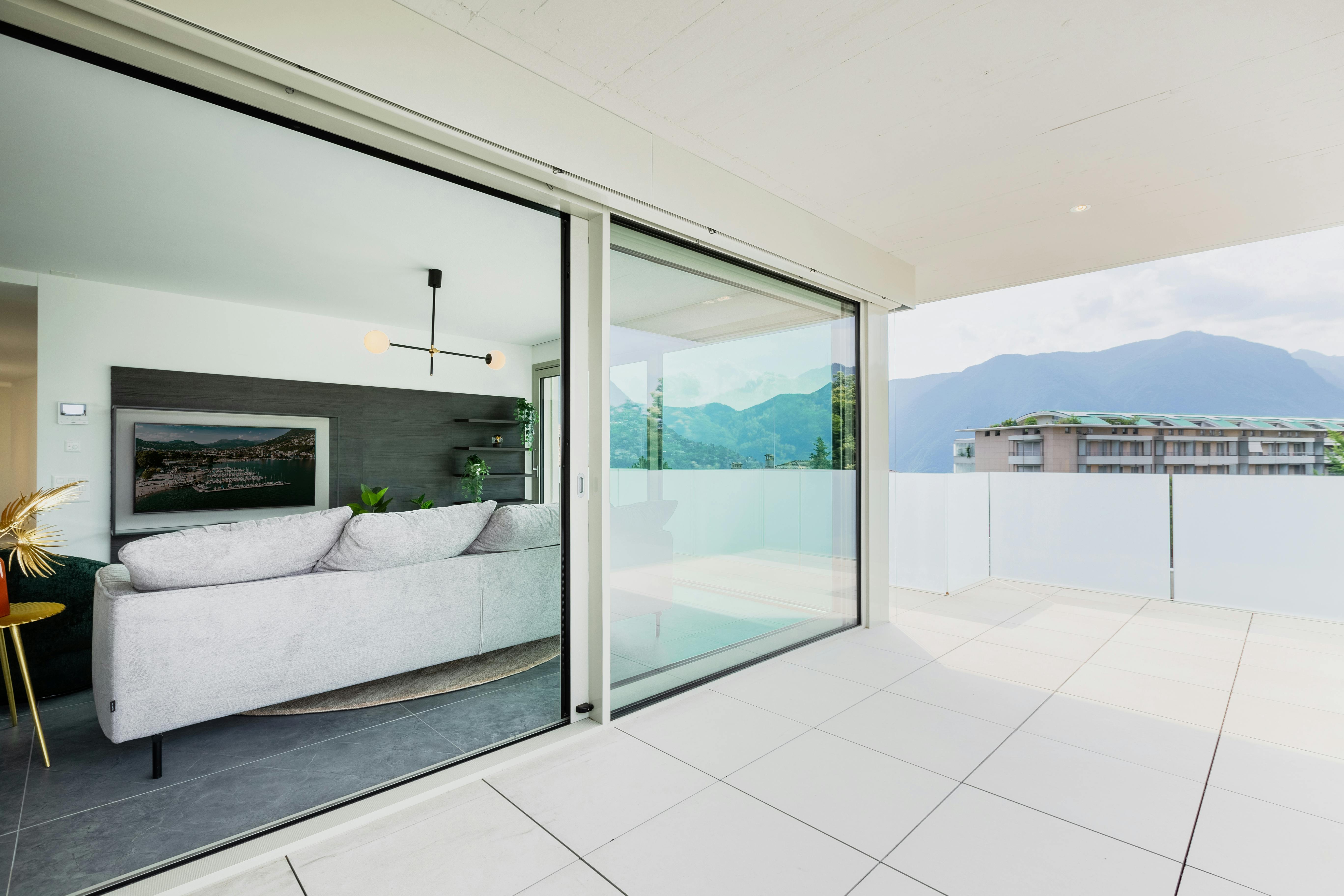 Panoramic fixed glass window in a luxury home